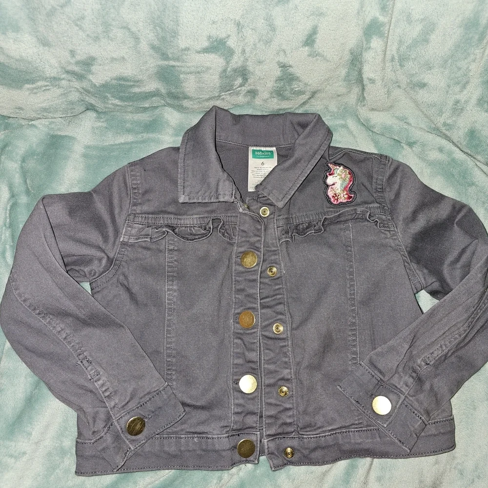 Gray Jacket with Floral Unicorn Patch - Picture 4 of 8